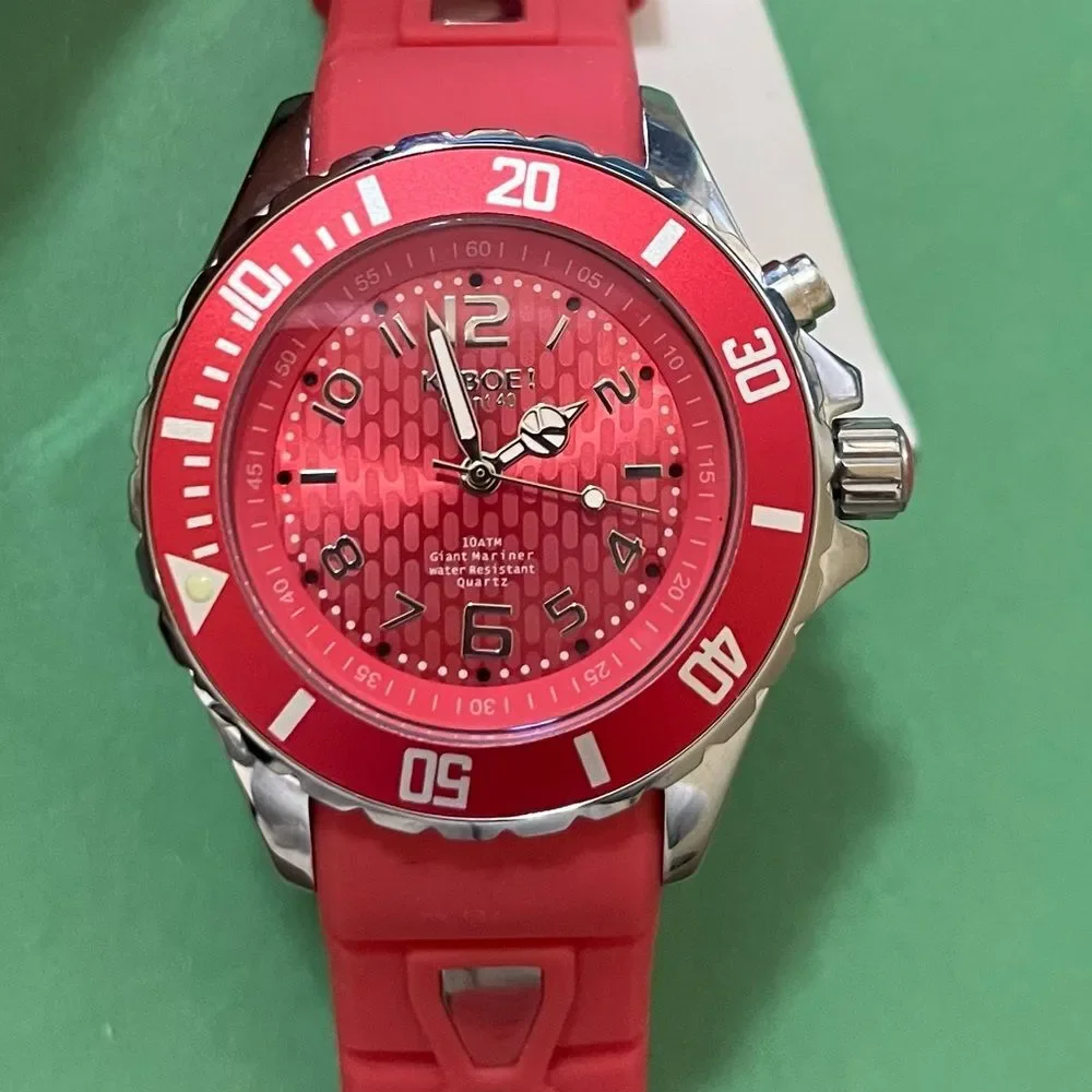 KYBOE silver watch silicone band 40 mm pale red color Unisex